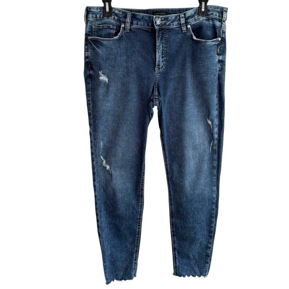 Silver Jeans Elyse Skinny Womens Size 16  L29 Stretch Denim Distressed Raw Hem